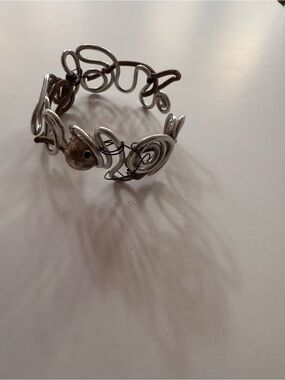 Sculptural Wire swirls Cuff Bracelet Mixed Metal Statement Arty french boutique